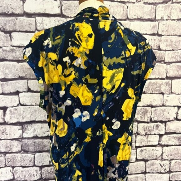 Daisy Fuentes Blue, Yellow & Ivory Sleeveless V-Neck Dress Size 1X - Picture 7 of 10